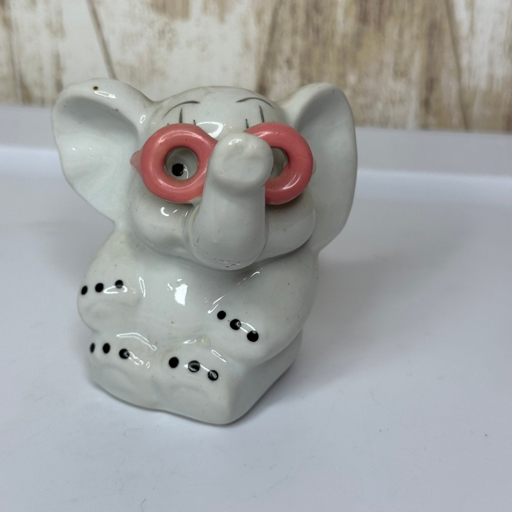 Ceramic Elephant Figurine Pink Eyeglasses Collectible Decor